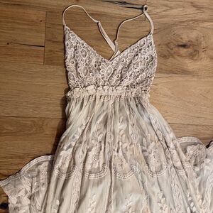 Lace Bodice Spaghetti Strap Dress in Blush Cream